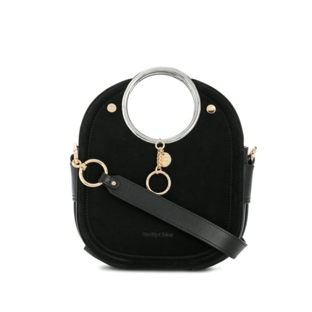 RARE See by Chloé Mara Embellished Suede-Paneled Black Leather Tote Bag